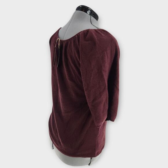 Vertical Design Cashmere Top Women's XL Merlot 2-Ply Short Sleeve Scoop Neck NWT - Picture 3 of 7